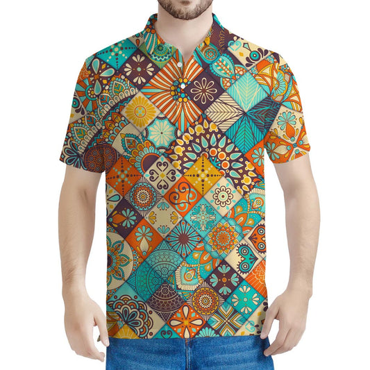 Vintage Mandala Bohemian Pattern Print Men's Polo Shirt