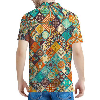Vintage Mandala Bohemian Pattern Print Men's Polo Shirt