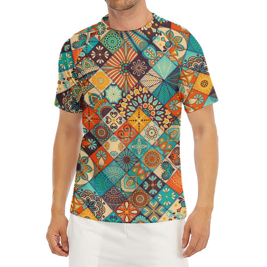 Vintage Mandala Bohemian Pattern Print Men's Short Sleeve Rash Guard