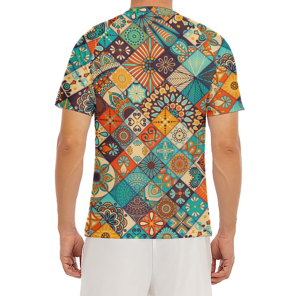 Vintage Mandala Bohemian Pattern Print Men's Short Sleeve Rash Guard