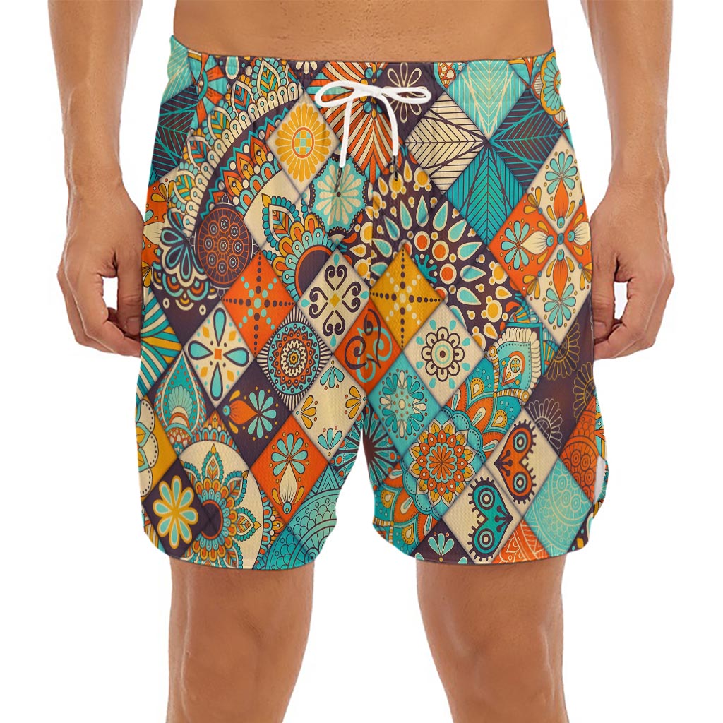 Vintage Mandala Bohemian Pattern Print Men's Split Running Shorts