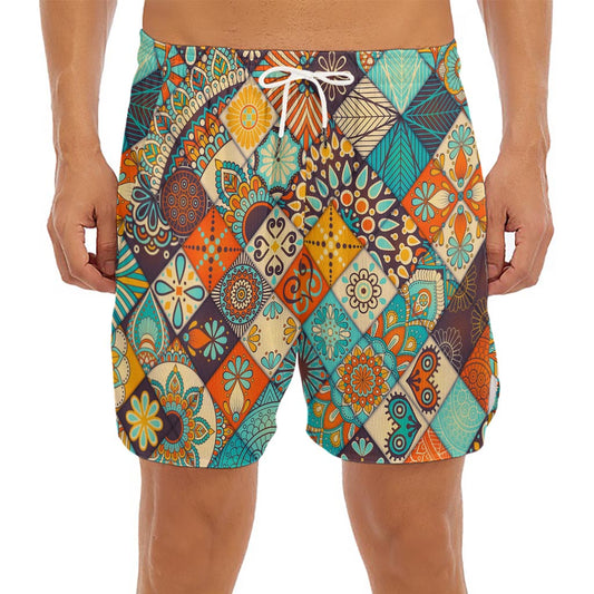Vintage Mandala Bohemian Pattern Print Men's Split Running Shorts