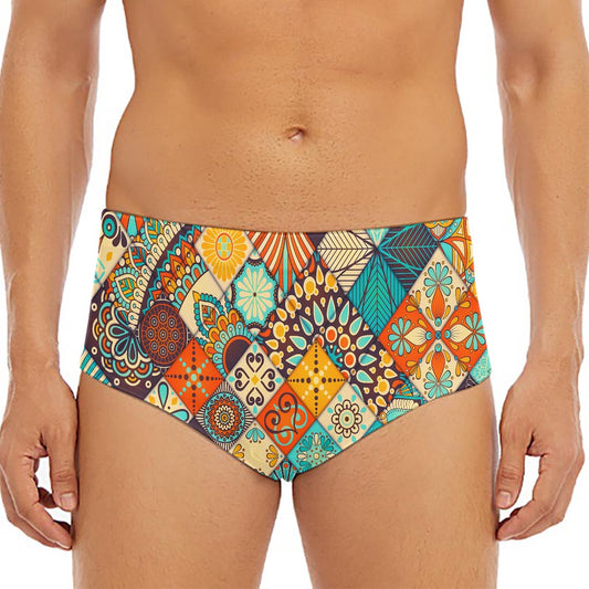 Vintage Mandala Bohemian Pattern Print Men's Triangle Swim Briefs