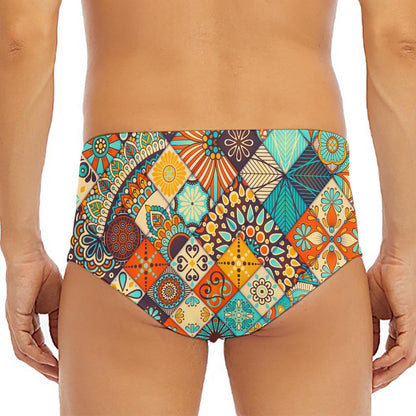 Vintage Mandala Bohemian Pattern Print Men's Triangle Swim Briefs
