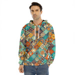 Vintage Mandala Bohemian Pattern Print Men's Velvet Pullover Hoodie