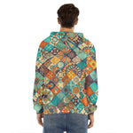 Vintage Mandala Bohemian Pattern Print Men's Velvet Pullover Hoodie