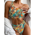 Vintage Mandala Bohemian Pattern Print One Shoulder Bikini Set