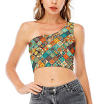 Vintage Mandala Bohemian Pattern Print One Shoulder Crop Top