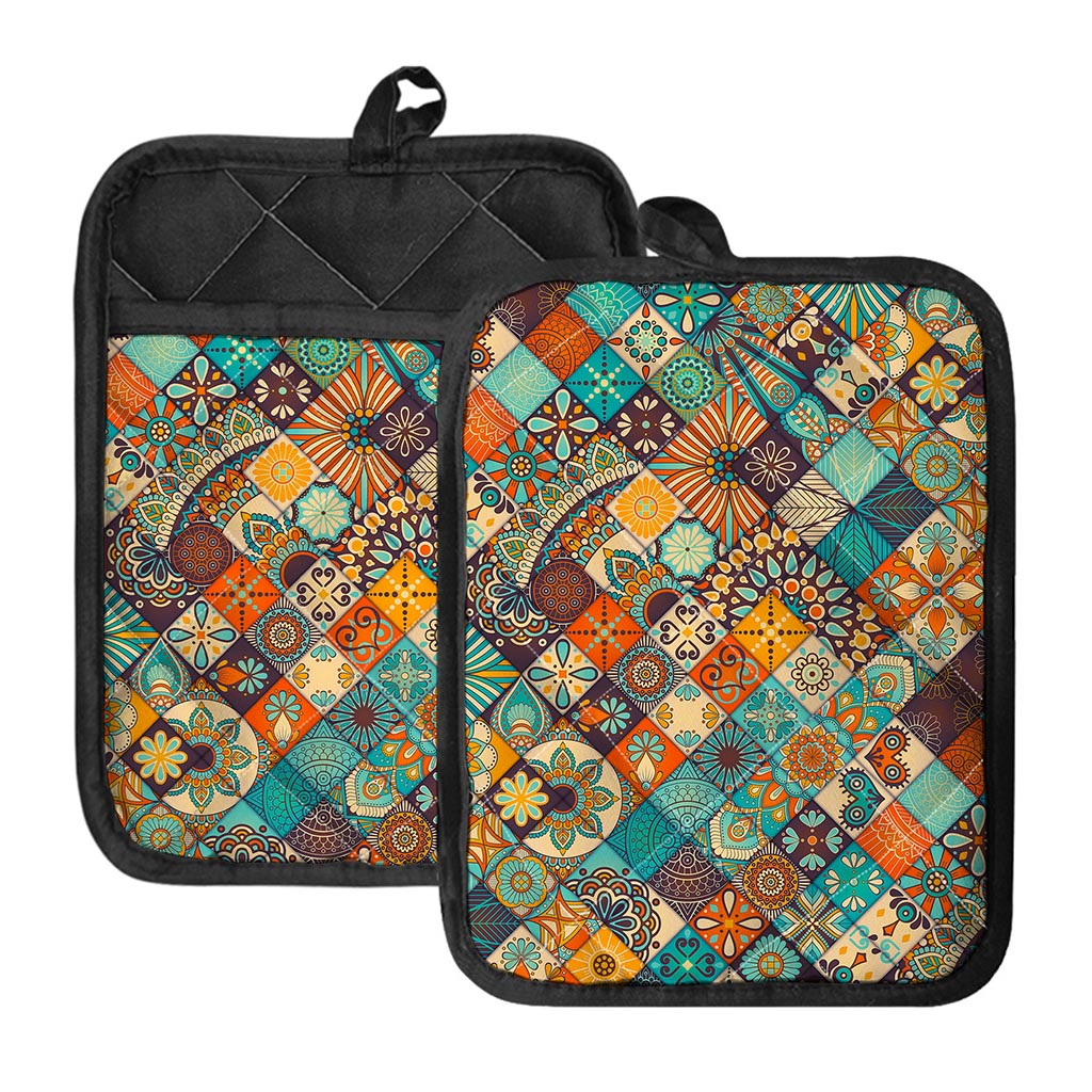 Vintage Mandala Bohemian Pattern Print Pot Holders With Pocket