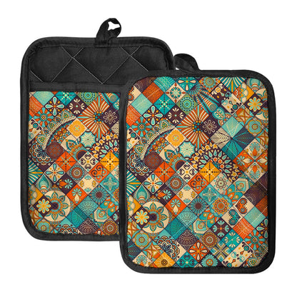 Vintage Mandala Bohemian Pattern Print Pot Holders With Pocket