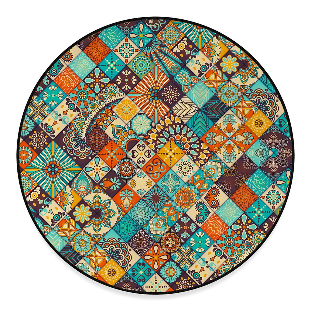 Vintage Mandala Bohemian Pattern Print Round Floor Mat