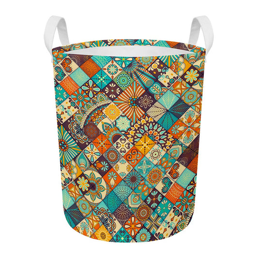 Vintage Mandala Bohemian Pattern Print Round Laundry Basket