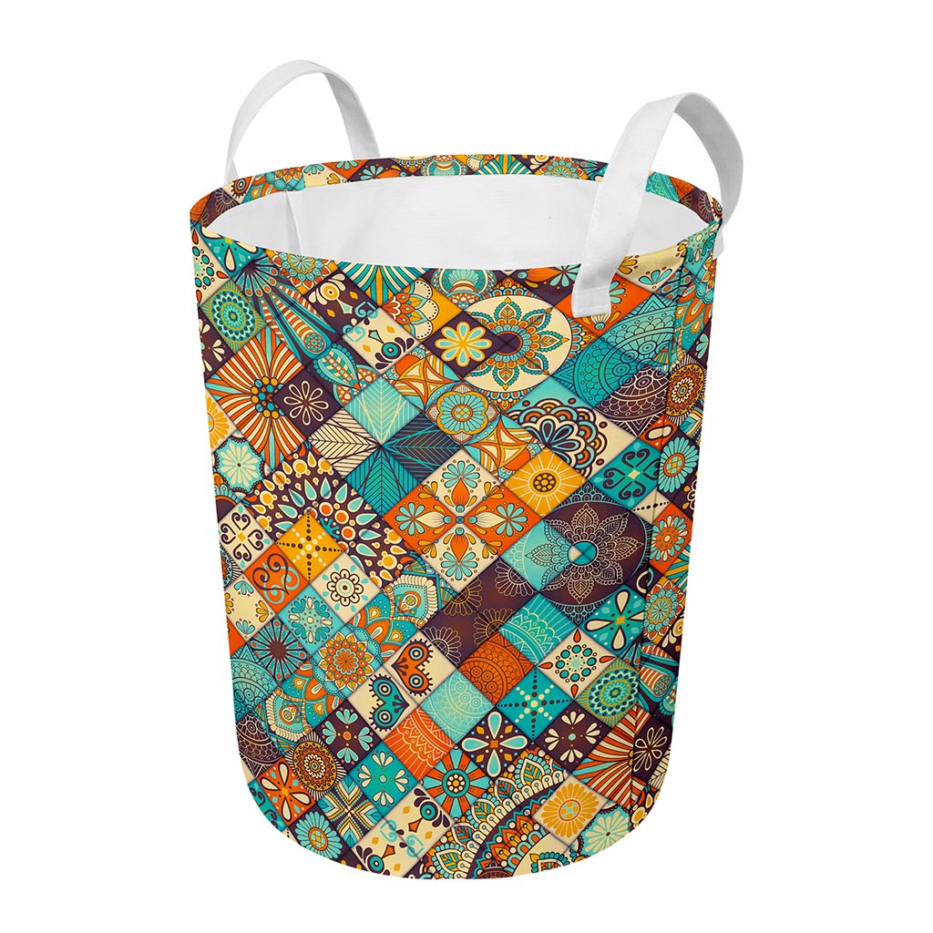 Vintage Mandala Bohemian Pattern Print Round Laundry Basket