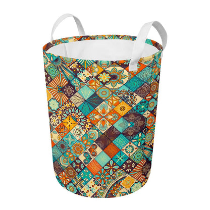 Vintage Mandala Bohemian Pattern Print Round Laundry Basket