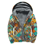 Vintage Mandala Bohemian Pattern Print Sherpa Lined Zip Up Hoodie