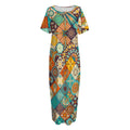 Vintage Mandala Bohemian Pattern Print Short Sleeve Long Nightdress