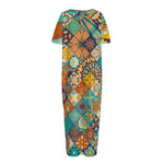 Vintage Mandala Bohemian Pattern Print Short Sleeve Long Nightdress
