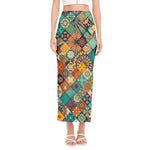 Vintage Mandala Bohemian Pattern Print Side Slit Maxi Skirt