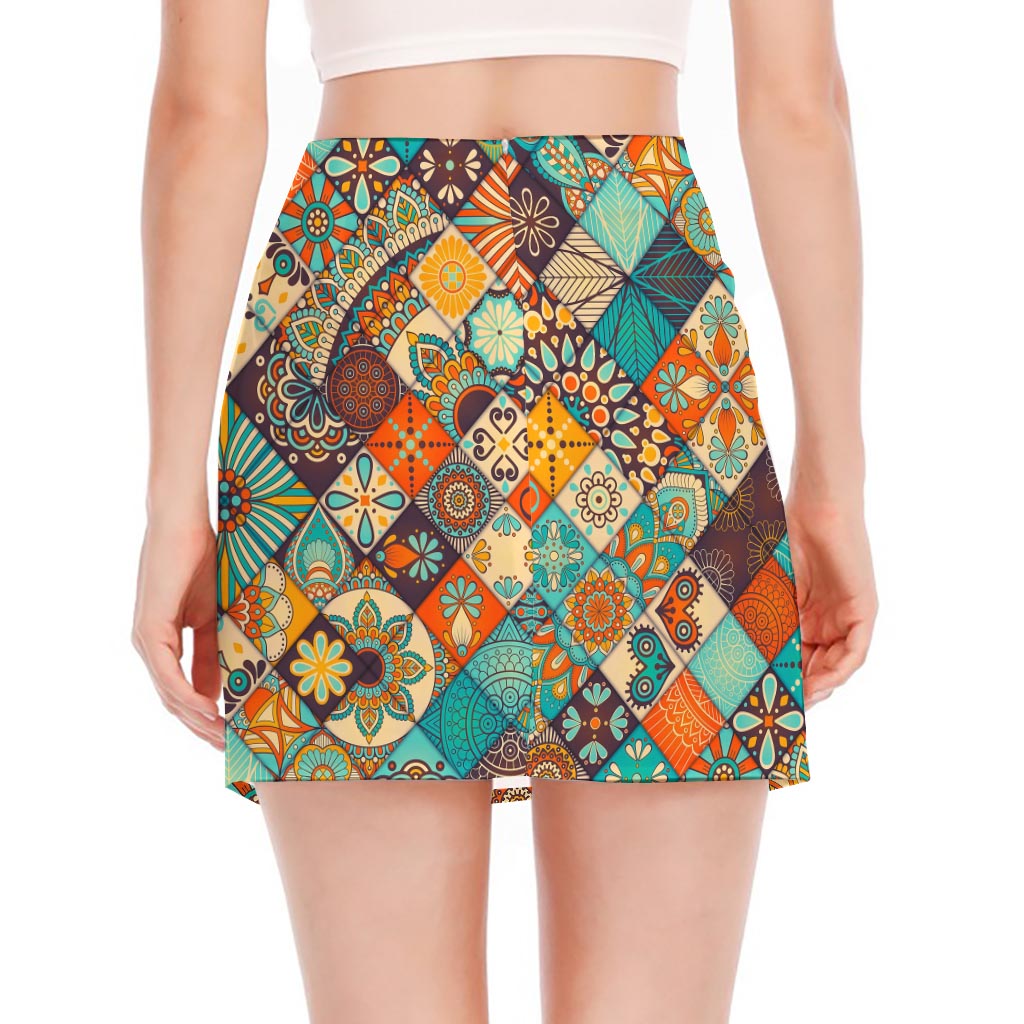 Vintage Mandala Bohemian Pattern Print Side Slit Mini Skirt