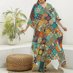 Vintage Mandala Bohemian Pattern Print Silk V-Neck Kaftan Dress