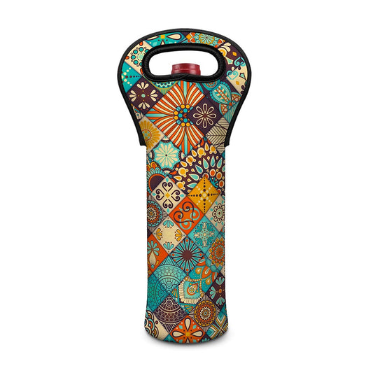 Vintage Mandala Bohemian Pattern Print Single Neoprene Wine Tote