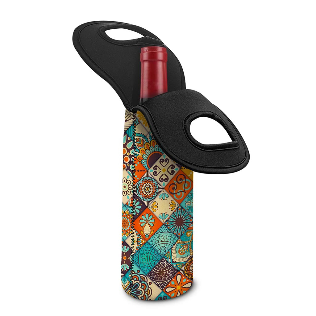 Vintage Mandala Bohemian Pattern Print Single Neoprene Wine Tote