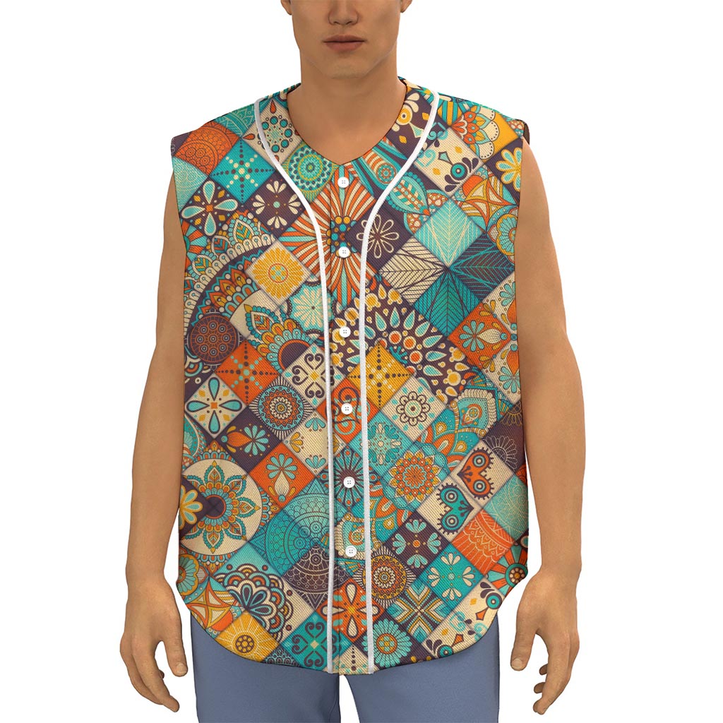 Vintage Mandala Bohemian Pattern Print Sleeveless Baseball Jersey