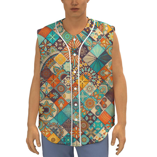 Vintage Mandala Bohemian Pattern Print Sleeveless Baseball Jersey