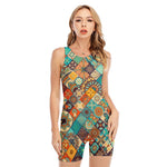Vintage Mandala Bohemian Pattern Print Sleeveless One Piece Swimsuit