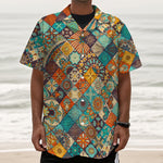 Vintage Mandala Bohemian Pattern Print Textured Short Sleeve Shirt