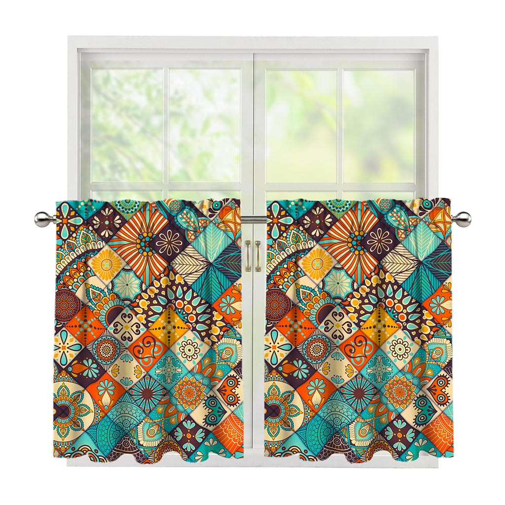Vintage Mandala Bohemian Pattern Print Tier Curtains