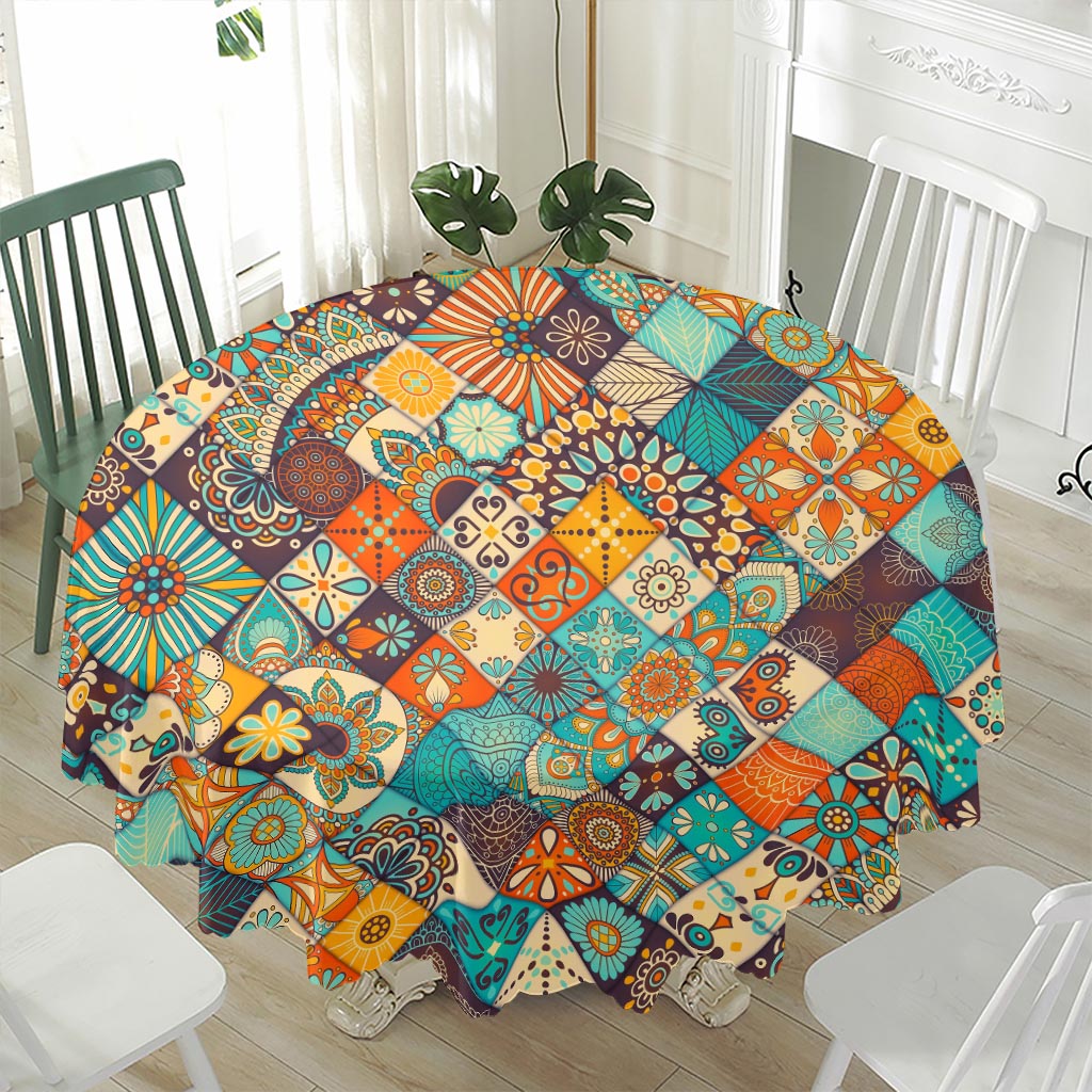 Vintage Mandala Bohemian Pattern Print Waterproof Round Tablecloth