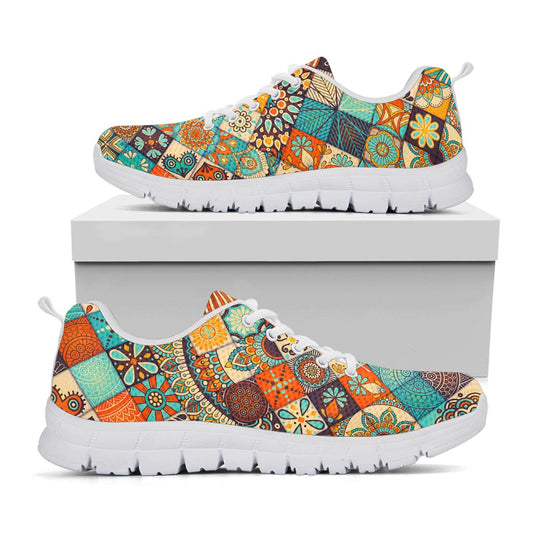 Vintage Mandala Bohemian Pattern Print White Running Shoes
