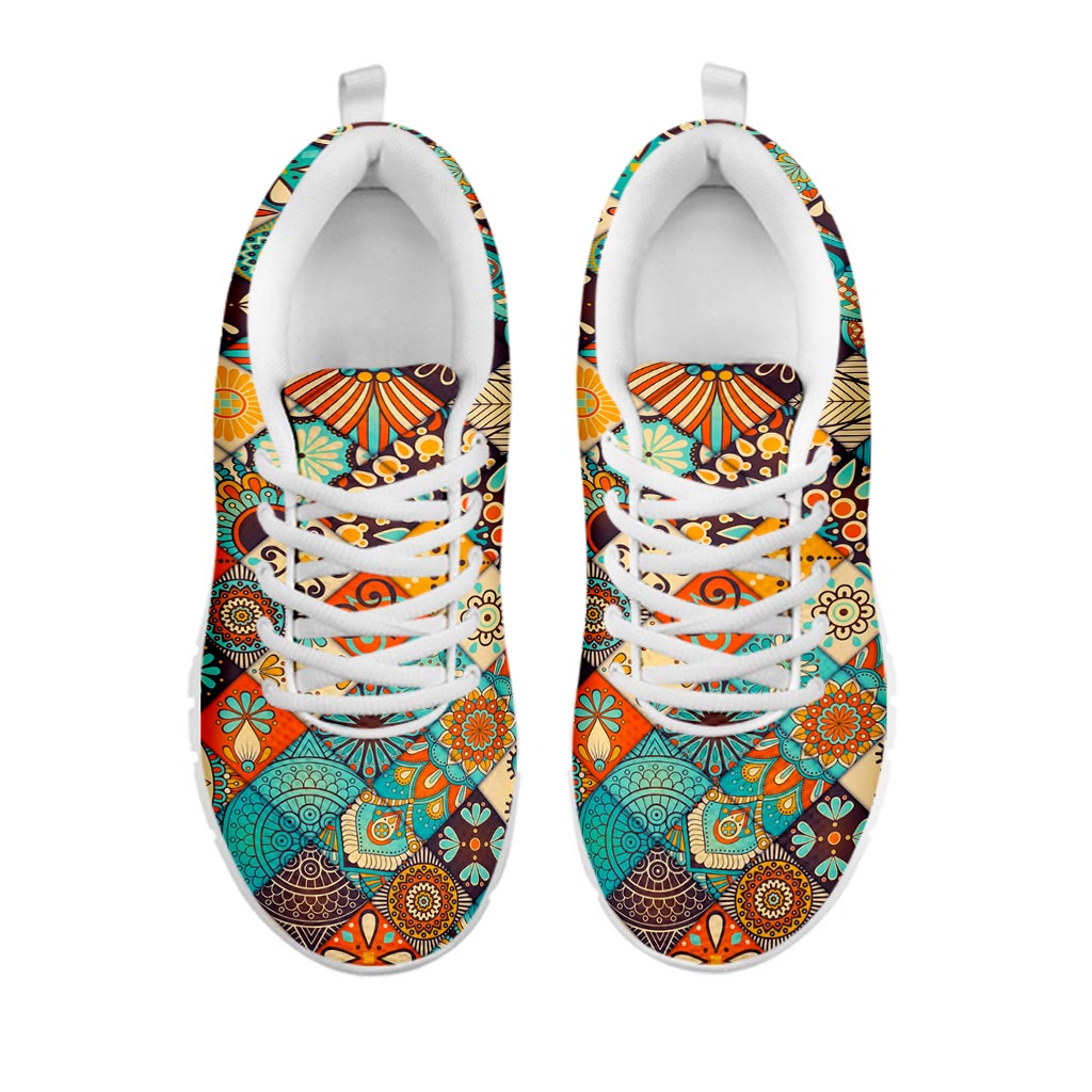 Vintage Mandala Bohemian Pattern Print White Running Shoes