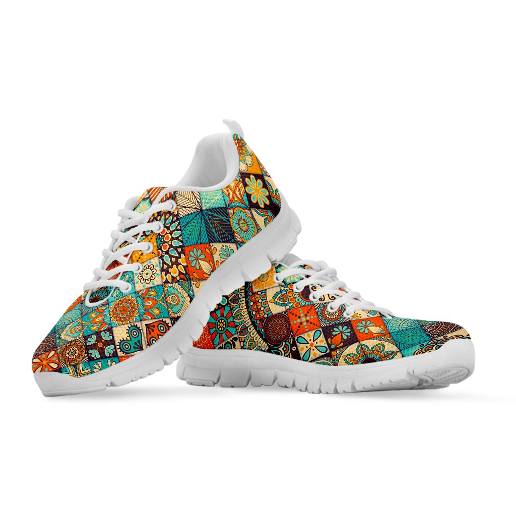 Vintage Mandala Bohemian Pattern Print White Running Shoes