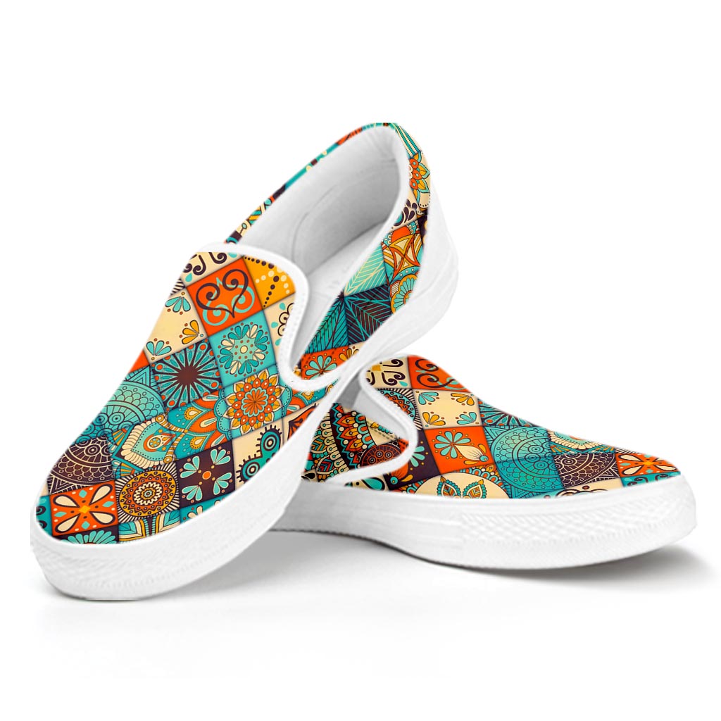 Vintage Mandala Bohemian Pattern Print White Slip On Sneakers