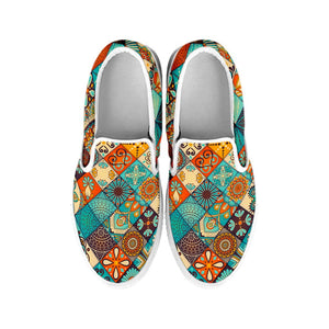 Vintage Mandala Bohemian Pattern Print White Slip On Sneakers