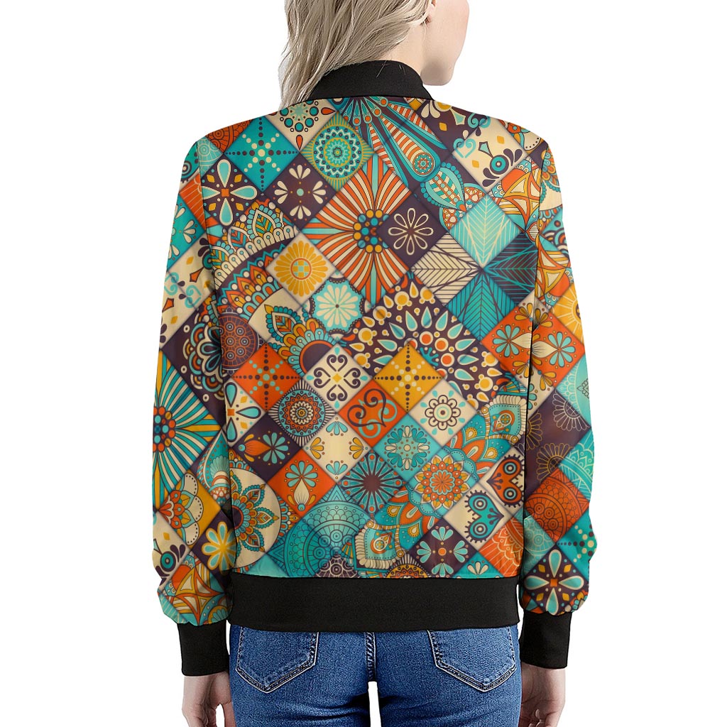 Vintage Mandala Bohemian Pattern Print Women's Bomber Jacket