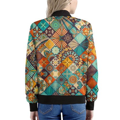 Vintage Mandala Bohemian Pattern Print Women's Bomber Jacket