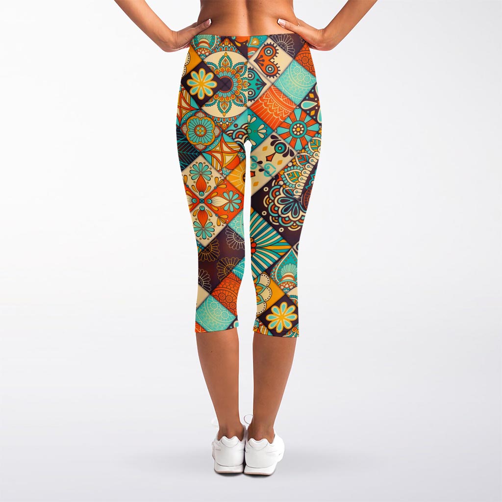 Vintage Mandala Bohemian Pattern Print Women's Capri Leggings