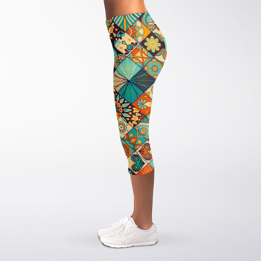 Vintage Mandala Bohemian Pattern Print Women's Capri Leggings