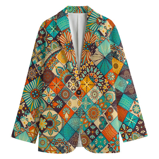 Vintage Mandala Bohemian Pattern Print Women's Cotton Blazer