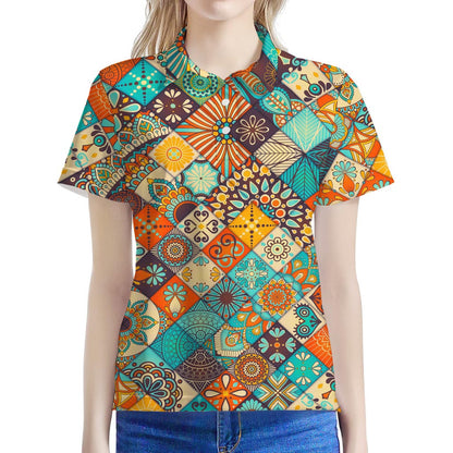 Vintage Mandala Bohemian Pattern Print Women's Polo Shirt