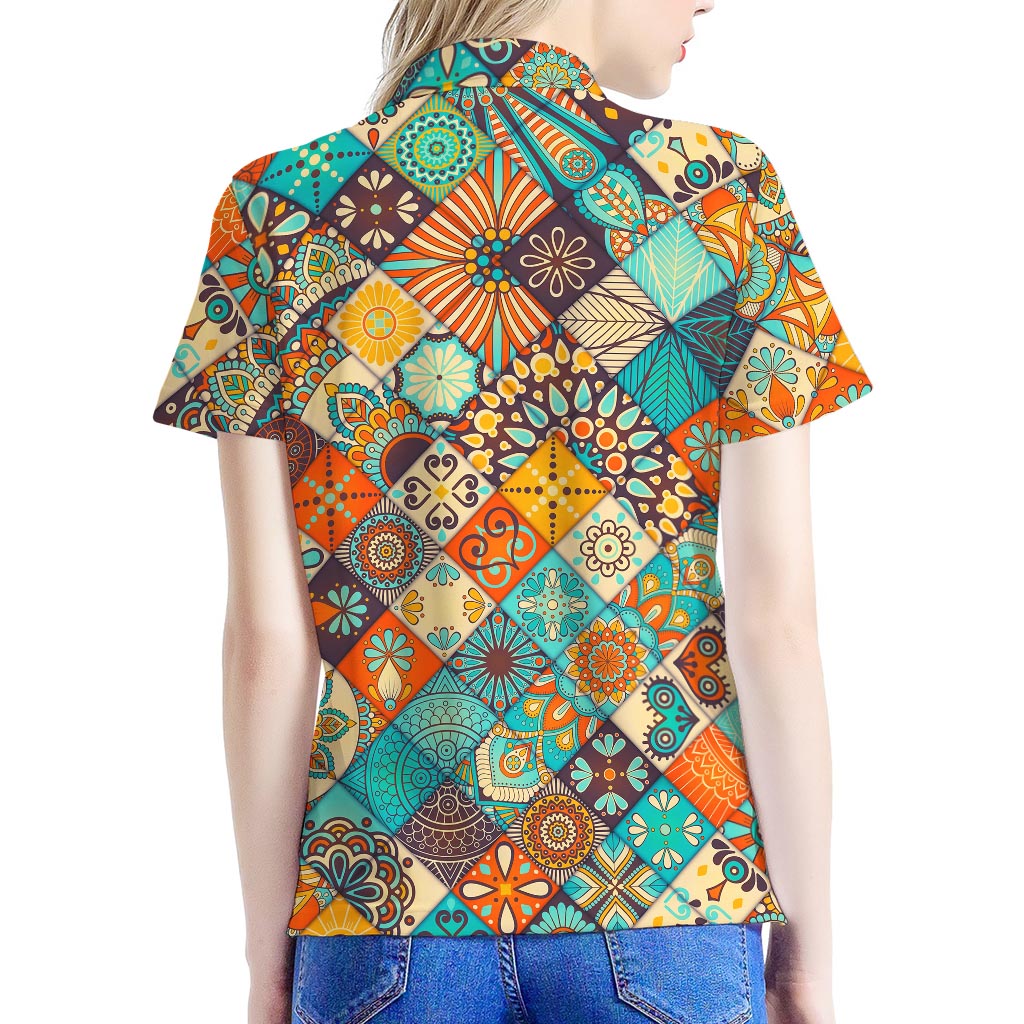 Vintage Mandala Bohemian Pattern Print Women's Polo Shirt