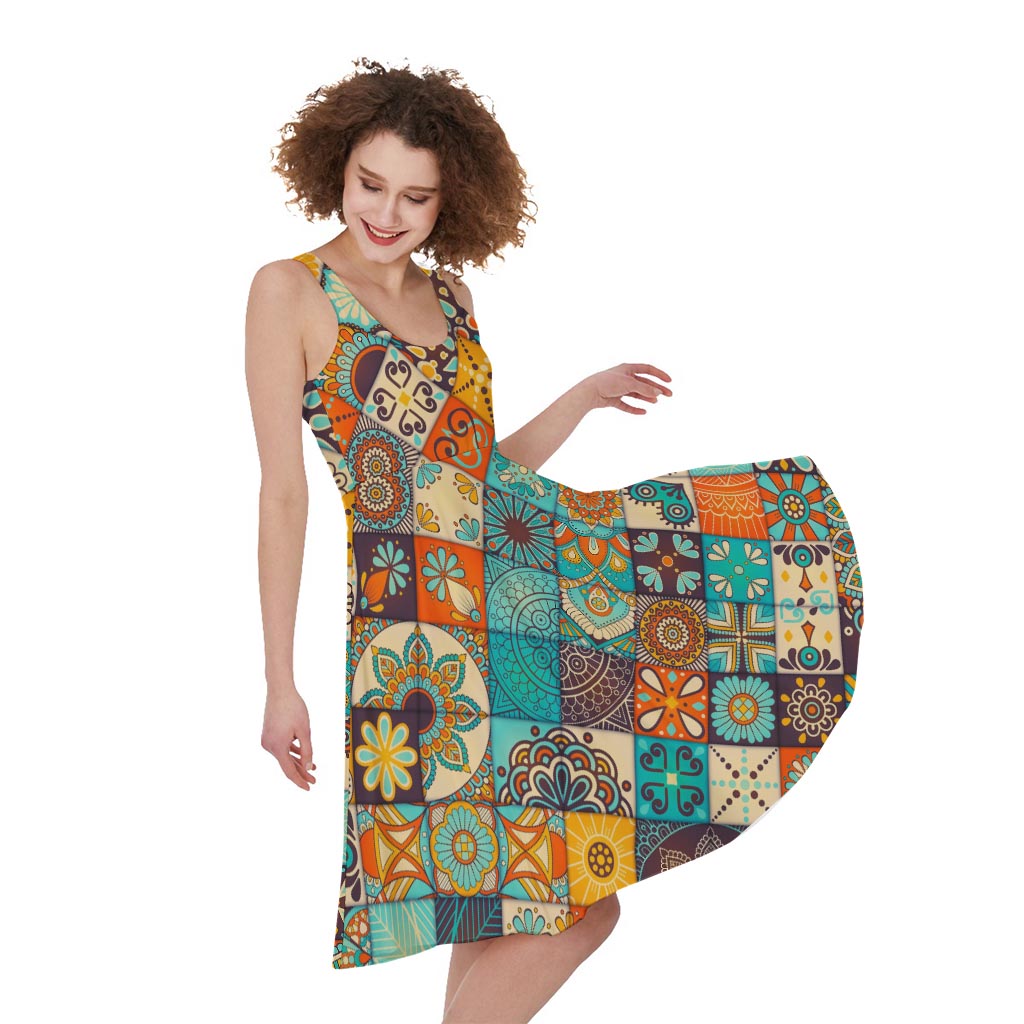 Vintage Mandala Bohemian Pattern Print Women's Sleeveless Dress