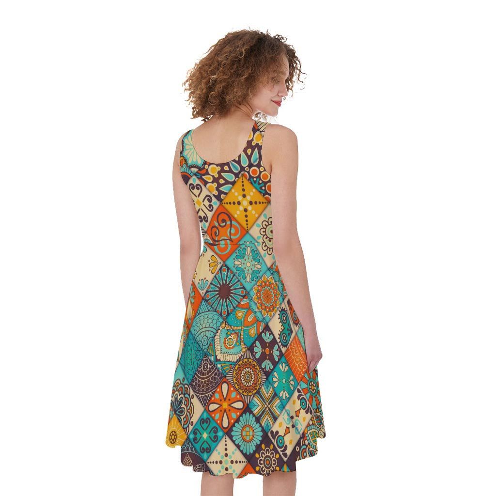 Vintage Mandala Bohemian Pattern Print Women's Sleeveless Dress