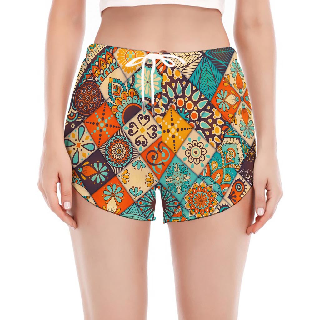 Vintage Mandala Bohemian Pattern Print Women's Split Running Shorts