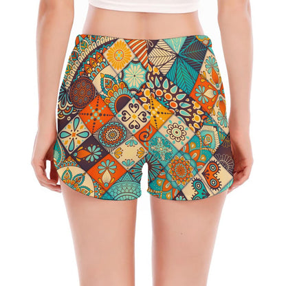 Vintage Mandala Bohemian Pattern Print Women's Split Running Shorts