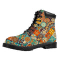 Vintage Mandala Bohemian Pattern Print Padded Collar Lace Up Boots