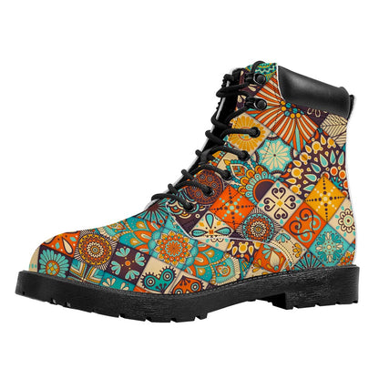 Vintage Mandala Bohemian Pattern Print Work Boots